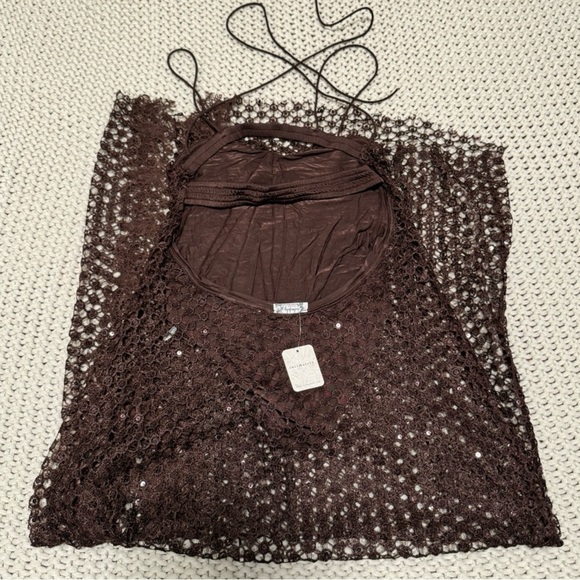 NWT Intimately Free People bathing suit attached dress bodysuit L sequin crochet - Picture 6 of 11